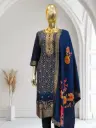 Premium Embroidery kurta set in dark blue.